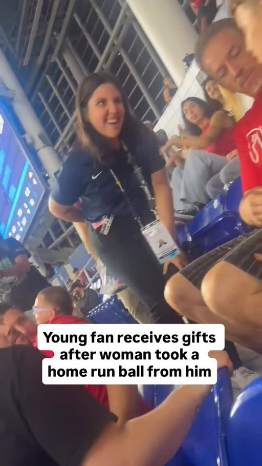 The Marlins gave this young fan some gifts after an older woman took the ball from him and the crowd cheered. He is at the game celebrating his birthday (via VinceVocabulary / X)