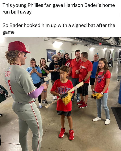 This kid is going home with a lot more than a baseball after an older woman took a home run ball from him on his birthday (via @phillies)