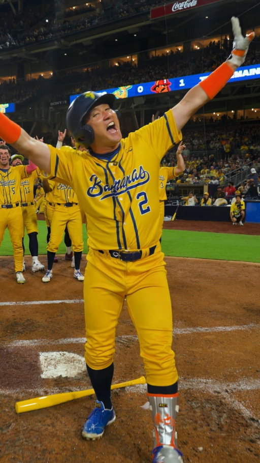 Kenshi Sugiya is BACK (and still asking what the fox says)🦊 
.
.
.
#kenshisugiya #savannahbananas #bananaball #baseball #japan