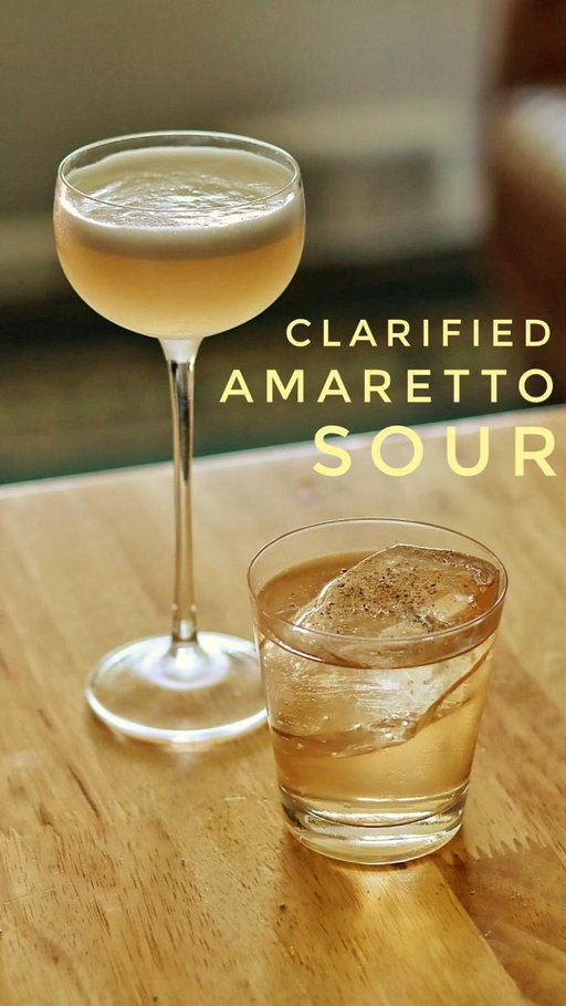 Have you ever shaken a clarified cocktail? You can make a sours without the egg white. It’s pretty cool. @kevin_kos did a video on it and he has a great YouTube channel. BUT some of you guys told me about shaking clarified cocktails a long time ago, so ya never know who thinks of something first.

This Amaretto sour is from @grandarmybar - I just clarified their version. I like it.

2 cups Amaretto 
1 cup Lemon Juice
1/4 cup Campari
3/4 cup Milk

If yours doesn’t come out like mine, then you didn’t do what I did 🤷 - I always show everything I do, step by step. The straining is the most important part, swapping containers at the right time and not too soon. You guys do great, I am always impressed.