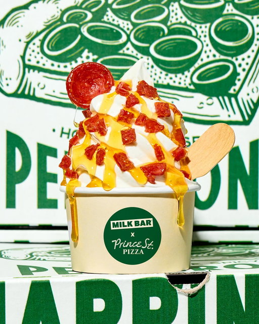Starting Monday 9/8 and available for one week only, Nolita neighbors @milkbarstore and @princestreetpizza are teaming up to celebrate the return to the city! Introducing the Prince St. Pizza Pepperoni & Hot Honey Sundae. A perfect swirl of original Cereal Milk Soft Serve topped with chopped pepperoni and a drizzle of hot honey for that salty, sweet, savory, hot taste Prince Street Pizza is known for.

This collab is only available until 9/15 at Milk Bar Nolita (246 Mott St.) - can’t wait to see ya there 🫡