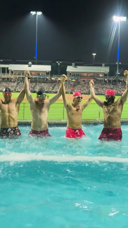 Traded the tarp for a real pool 🧜‍♀️

#partyanimals #baseballboys #syncronizedswimming #mermaids #swimmingtime
