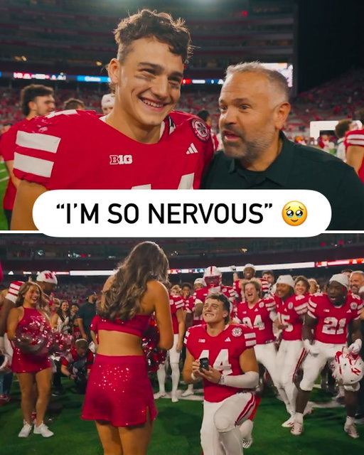 Nebraska’s Luke Lindenmeyer proposed to his girlfriend, Kailyn, after the win against Akron 💍 (via @huskerfootball)