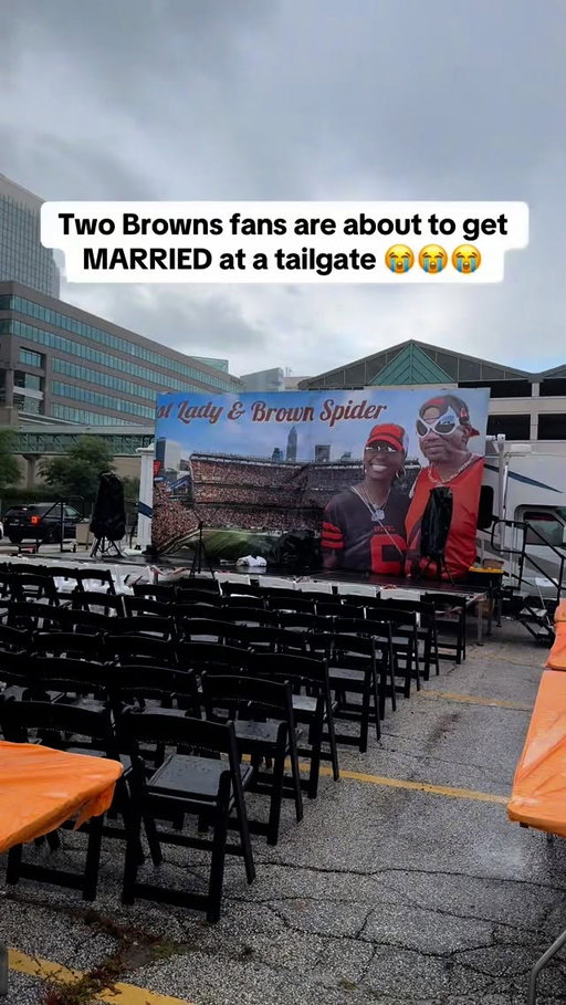 Two Browns fans are about to get MARRIED at a wedding in the Muni Lot 😭😭 #cleveland #clevelandbrowns #browns #football #thursdaysports