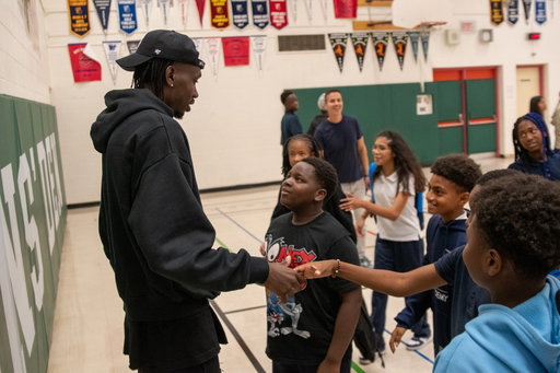 Last week, Canadian NBA star and former @raptors player Chris Boucher (@slimmduck) scored big with our St. Francis de Sales basketball teams! 🏀 He took time to answer questions and share his inspiring journey. @slimmduckfoundation gifted the teams backpacks to help kick off the season. His words of encouragement were a slam dunk, leaving our students motivated and ready to take their shot on and off the court!