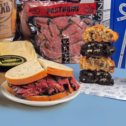 🍪🥪 NYC ICONS, TOGETHER! 🥪🍪
Katz’s Deli x Levain Bakery = the ultimate National Black & White Cookie Day collab!  Katz’s legendary hand-carved pastrami & corned beef (with all the fixings) plus Levain’s iconic cookies — featuring their Black & White chocolate chip cookies baked just for this collab. Now shipping anywhere in the USA, but only while supplies last!