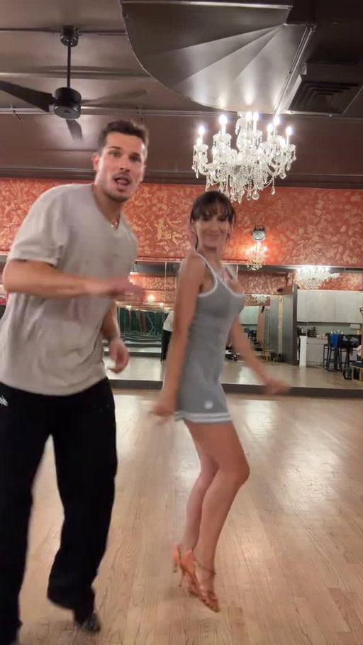 After practicing for like 5 hours, @glebsavchenkoofficial is like: let’s do this 😂….feel the legs buuuurn 😂🥴🩵. #glebsavchenko #hilariabaldwin #dance #jive #dwts
