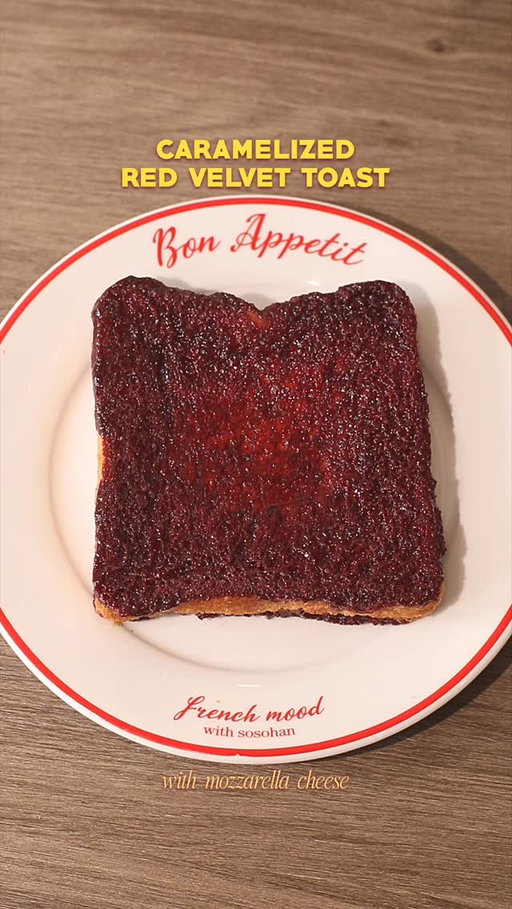 🍞🧀 Caramelized Red Velvet Toast with Mozzarella Cheese

📝 Recipe

50g • Butter / Margarine
40-50g • Sugar
1 tbsp • Red Velvet Flavored Drink Powder
2 Slices • Bread
Mozzarella Cheese

Instructions:

• Red Velvet Butter
- mix together butter, sugar, and red velvet powder

• Bread
- prepare bread, put mozzarella cheese, and stack another bread on top
- spread the red velvet butter on top of the bread

• Cooking; Bread
- heat pan in medium heat then turn stove into low heat
*note: always put the heat in low heat all the time
- fry the buttered side of the bread on the pan
- spread another red velvet butter on the empty side of the bread while the first side is being cooked
- flip the bread to cook the other side of the bread

• Finishing; Caramelized Red Velvet Cheese Toast
- once the bread is a bit cold, it’s gonna be crunchy because of the caramelized sugar then you can enjoy!

//

I made the loudest “MHHMM” sound after my first bite of this toast, you know the reason why, because it’s soooo good 😭 I can’t resist the combo of red velvet + cheese, I think putting cream cheese would be better..thinking about making another one next time got me excited!

—

#redvelvet #bread #toast #homecafe #홈카페 #asmr #homecooking #easyrecipes #breadrecipe