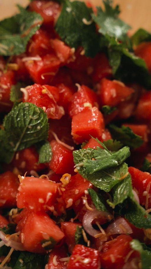 As The Wiggles once said, “Fruit salad. Yummy, yummy.” 🍉 

Revisiting a recipe of mine, already up on the blog! Thai *inspired* Watermelon Salad. 
Best way to use up ungodly amounts of leftover watermelon from those summer BBQs.

#watermelonsalad #coconut #thaifood