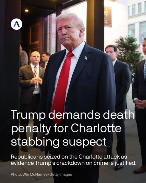 Trump has previously called for the death penalty for all murders in D.C. and Republicans have seized on the Charlotte attack as evidence the president's decision to send the National Guard and federal agents to fight crime in cities is justified.⁠
⁠
CATCH UP QUICK: The suspect, Decarlos Dejuan Brown Jr., 34, was charged with a federal crime, which carries a maximum penalty of life in prison or execution.⁠
⁠
Brown allegedly has already been charged with first-degree murder in the death of 23-year-old Iryna Zarutska on a light-rail car last month. Brown was previously diagnosed with schizophrenia and has a violent criminal history.⁠