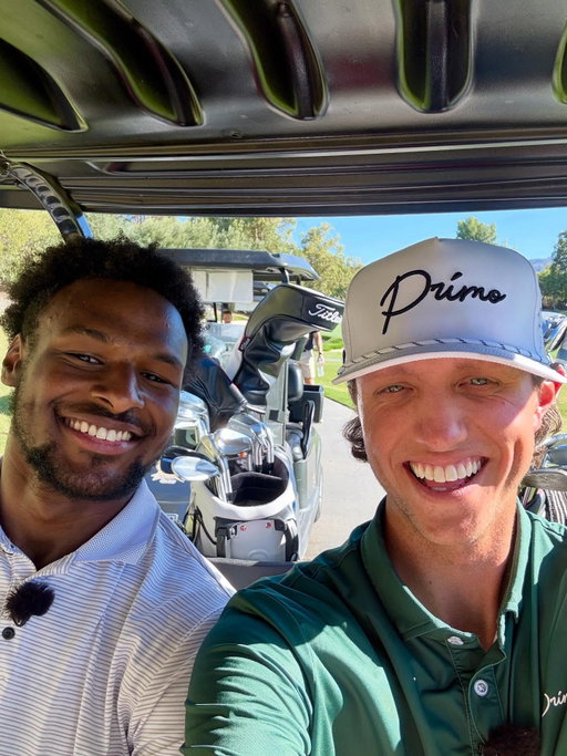 What a day with @bronny 

This was such a great time getting to golf together. Was truly impressed by how naturally gifted Bronny is at the game. 

Go watch this one :) live now