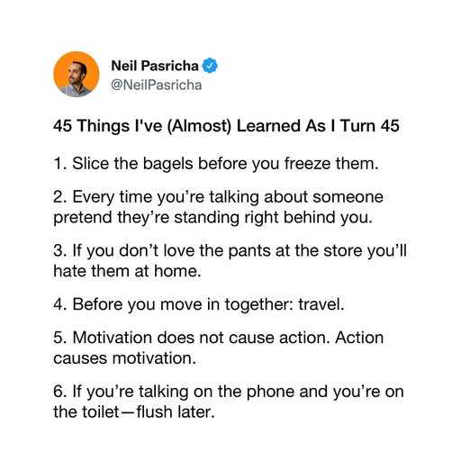 My birthday is next week! 

And like I’ve done the past few years I’ll be posting a list of completely unrequested birthday advice. 

Here's the post I made September 17th last year which the algorithms deemed controversial—see if you can guess which one!—before firing it around to a million people.  All the better for "sticky eyeballs", etc. 

Thought I would repost it as I chisel away at this year's list... 

PS. Let me know in the comments any you agree or disagree with!