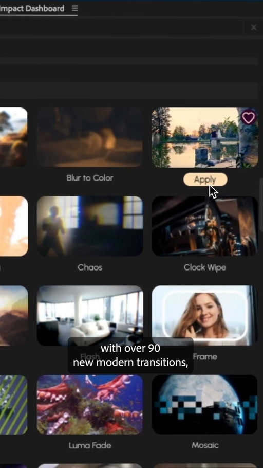 That feeling when you update Premiere Pro and there are 90+ new effects, transitions, and animations ready for you to use. 🥳 

These fully customizable tools are perfect for editors looking to level up their toolbox. From color grading assists to dynamic title animations, you can access the full library today by updating Premiere Pro.