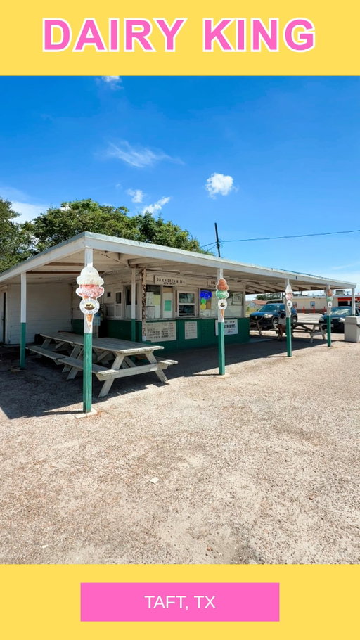 Stopping by Dairy King in Taft Texas, a small town classic drive-in! From soft serve and milkshakes to sundaes, this retro ice cream spot is perfect for ice cream lovers, small town foodie adventures, and exploring old-fashioned drive-in treats in Texas.

Dairy King
📍 241 US-181, Taft, TX 78390
 #DairyKing #corpuschristi #corpuschristifood #TaftTexas #SmallTownEats #IceCreamLovers #DriveInFood #Milkshakes #SoftServe #Sundaes #RetroDriveIn #ClassicDriveIn #TexasFoodie #SmallTownDesserts #IceCreamTime #DessertLovers #HiddenGemTexas #TexasFoodAdventures #SmallTownVibes #IceCreamStop #DriveInExperience #OldFashionedEats