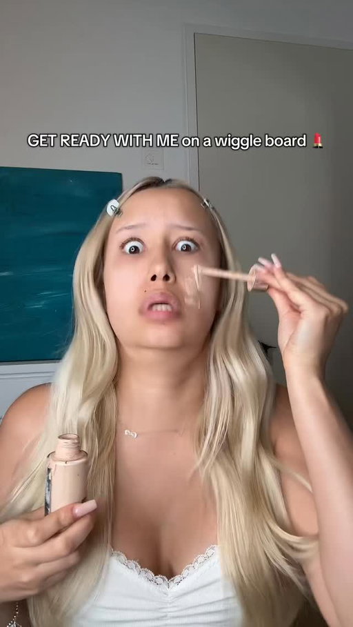 GRWM on a wiggle board 🫨 Do you like the result? 👀 #makeup #eyeliner #eyelinertutorial #makeupvideo #tiktokgirls #makeupaddict #makeupideas #wakeupandmakeup #instareels #viral #foundation #makeupideas #makeuplook #beauty #instagood #wiggleboard #joke #fun #makeupchallenge #challenge
