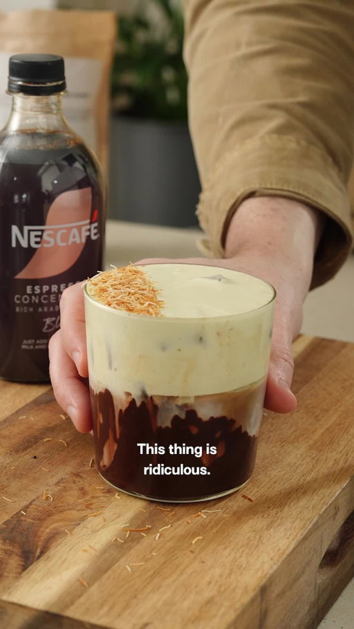 Pour it, Mix it, Hack it! This Dubai chocolate-inspired iced latte is made with @nescafeanz Espresso Concentrate, the easiest way to make a luxe coffee at home.

#NESCAFÉcoldhacks #ad #dubaichocolate #coffeehack #pouritmixithackit