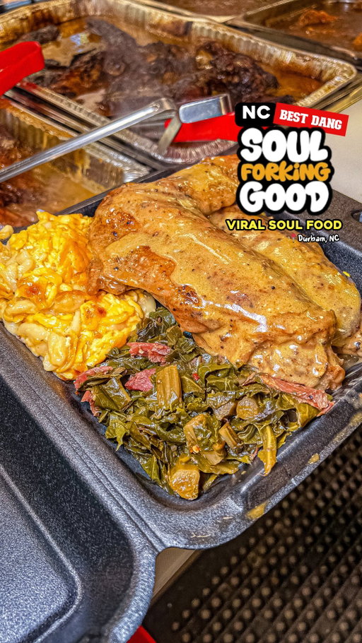 🗣A NEW SoulFood BOSS in Durham, NC!

We’ve kept this spot a secret, visiting almost three times in two weeks just to make sure our taste buds weren’t lying to us. After trying nearly everything on the menu, we can officially report that Durham has a new Soul Food boss and you need to get there immediately.

Chef Dominique, who ran the Soul Forking Good food truck on Miami Boulevard for years, just opened her first brick-and-mortar location and she deserves all the smoke. Her food is cooked with pure love and perfection, her staff is a vibe, and her mission is  PURE; to feed the city with an experience you won’t find anywhere else. Enough chit chat, your turn to get 🅃🅁🄰🄿🄿🄴🄳! 

PROTIPS:
➡️ Small dining space, suggest take out
🫣 If they sell out of food, don’t be upset, keep trying! 
🍰 Cakes are INSANE, by @favor_desserts!  
‼️ They season everything, even the lemons on the plate
⚠️ Be patient if there are lines, small shop
🚗 Free Parking 
⛔️ They don’t accept EBT
👍🏽 Super safe side of Durham (Meridian Parkway)
  
•••••••••••••••
📍 @soulforkinggood ⭐️ 5 out of 5
       2500 Meridian Pkwy #135, Durham, NC