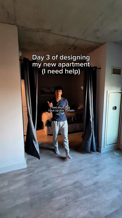 Day 3 of designing my new apartment (I need help) #apartmentdesign #vlog #interiorsesign #apartments #studio #convertible #blackoutcurtain #roomdivider