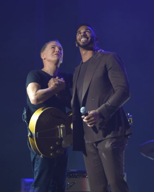 “From one Vancouver kid to another…” The @canucks @evanderkane presents @bryanadams, the first to ever perform at Rogers Arena in September 1995, with a 30th anniversary commemorative banner.