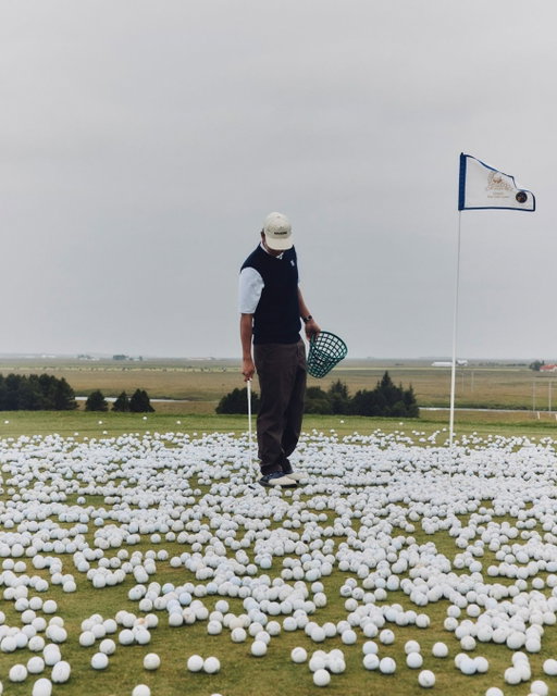 Our Creative Director asked if we could cover this 250 m² green with golf balls. First, we had to do the maths 👇
1️⃣ A golf ball’s diameter = 42.67 mm (0.04267 m)

Footprint area = π × r² = 0.00143 m²
2️⃣ Divide the green by that area:

250 m² ÷ 0.00143 m² ≈ 174,825 golf balls
✅ Final Answer: about 175,000 balls to cover a green (no gaps).
We failed. But if you can guess how many balls we actually used in this shoot, you’ll win a £50 MANORS voucher. Drop your guess below ⬇️

This was possible because 3 different courses donated their range balls for us to do this shoot for £0. They just wanted to help. People from Iceland are amazing. Thanks Thordur and Kiðaberg golf club.