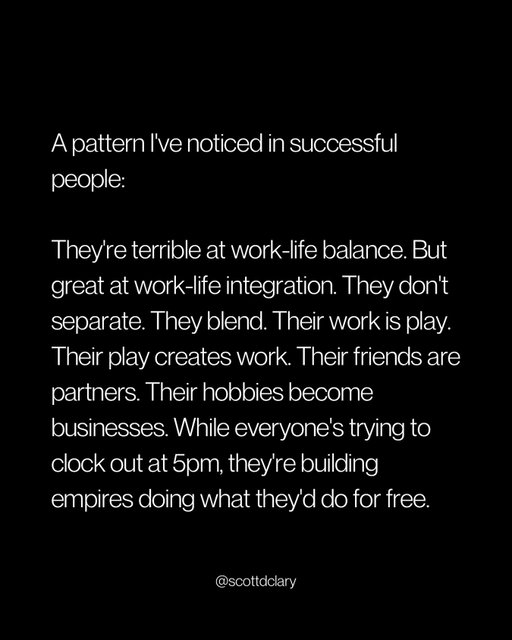 They stopped trying to escape their work and started building work they’d never want to escape.​​​​​​​​​​​​​​​​

—

I write a weekly newsletter where I unpack these ideas.

Comment “newsletter” and I’ll DM you the link.

→ newsletter.scottdclary.com