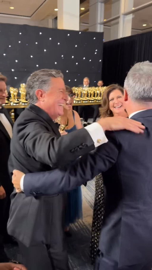 John Oliver and Stephen Colbert reunite after their #Emmy wins✨ #77thEmmys #TelevisionAcademy