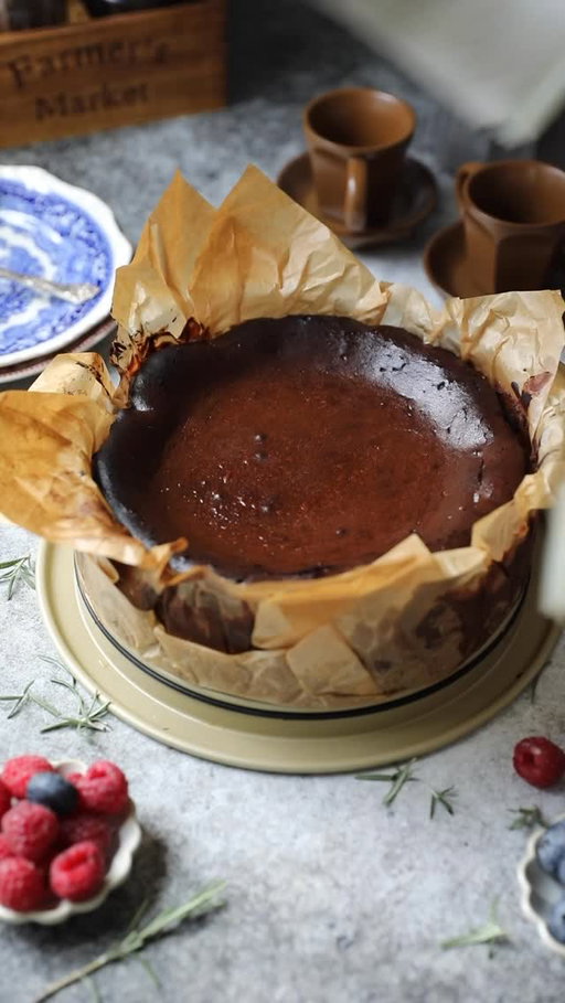 We are still continuing our sandwich series, but I still have to edit the next video!😊 In the meantime, enjoy this rich chocolate treat in the form of Chocolate Basque Cheesecake. A “burnt” Basque cheesecake is given an indulgent twist with intense chocolate flavor with the same perfectly creamy texture. It’s a favorite for a reason!
 
Chocolate Basque Cheesecake
 
Ingredients:
2 cups (475g) heavy whipping cream
9 oz (255g) semi-sweet baking chocolate, chopped
3 8oz packages (678g) cream cheese, room temperature
1 1/4 cup (300g) sour cream
1 cup (200g) granulated sugar
Pinch of salt
1/2 tbsp vanilla extract
3 tbsp Dutch-processed cocoa powder
1 tbsp corn starch
1 tbsp all-purpose flour
5 (250-255g) eggs

📌 The full recipe is on my website, the link is in my bio!