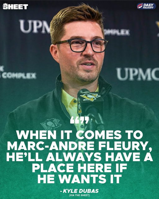 “When it comes to Marc-Andre Fleury, he’ll always have a place here if he wants it”

Kyle Dubas joined @jeffmarekhockey on The Sheet to break down Marc-Andre Fleury’s PTO and its significance for the team-player relationship

#TheSheet #LetsGoPens