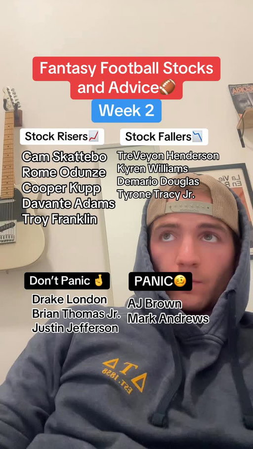 Stock Risers - these are guys who now have a path to more volume or proved their worth this week. This early in the season we can start to see the types of players who will win leagues. 

Stock Fallers - all of these guys cooled this week. Kyren and He season will get less work than expected. Pop Douglas can be dropped. 

Don’t Panic - these elite receivers will be fine. Defenses are ahead of offenses at this point in the season. The target volume is there. 

Panic - Andrews is aging. AJ Brown looks hurt and the Eagles are back to playing like a high school offense. 

#fantasyfootballtips #fantasyfootballadvice #nflweek2