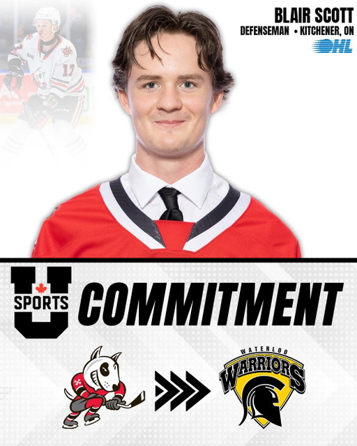 Waterloo bound 📚

@OHLIceDogs Blair Scott has announced his commitment to the @Wloomhky