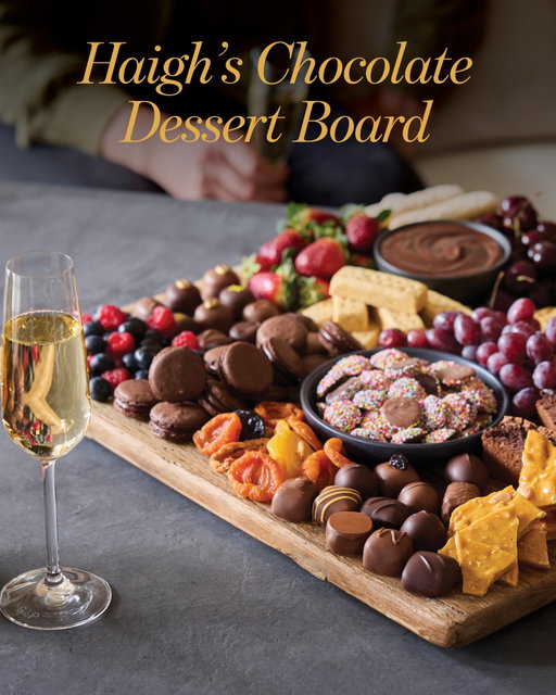 Who doesn’t love a delicious dessert after a great meal with good friends? When you bring out a show stopping platter for dessert, your guests will be reaching to try an array of decadent premium chocolates and other bite size treats!

Fill it up with assorted fruits, biscuits, and crackers as well as your favourite Haigh’s chocolates. Perfect for pairing with an after-dinner glass of wine or coffee (or two).
Create your own at home via the link in our bio.