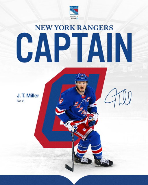 The 29th captain in NYR history: J.T. Miller.