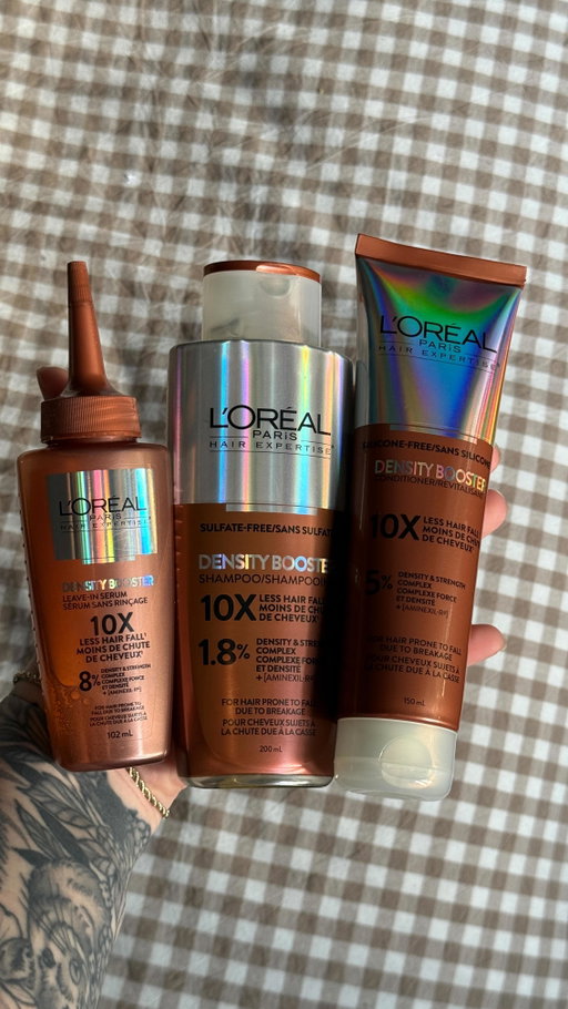 My experience with the @lorealparis Density Booster Leave-in Serum, Shampoo & Conditioner 😊 #LorealParisPartner #LorealParis #aminexil #hairloss #hairfall #serum #scalpcare #haircare #thinning #hair #thinhair #loreal