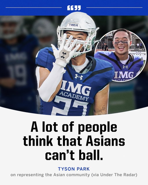 IMG Academy’s 2026 RB/LB Tyson Park is putting on for the Asian community 🙌🔥

(via @_undertheradar_, 📸 @sylla_flicks)