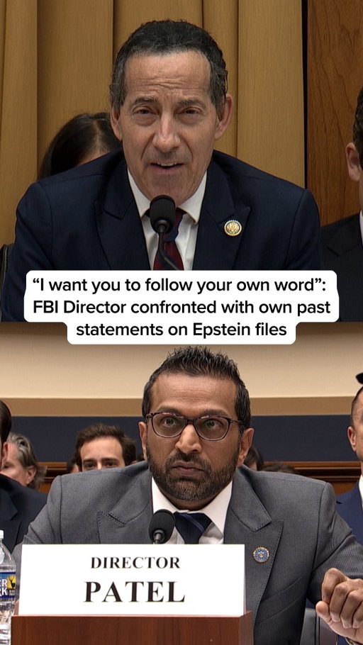 “I want you to follow your own word, Director Patel.”

Rep. Jamie Raskin (D-MD) confronts FBI Director Kash Patel with his own past comments calling for the full release of the Epstein files before he was appointed to lead the FBI.

“You were sworn in as director more than 200 days ago. Now, the ‘black book’ is under your control,” Rep. Raskin said, “So why haven’t you released the names of Epstein’s co-conspirators?”

#fbi
#kashpatel
#politics
#news