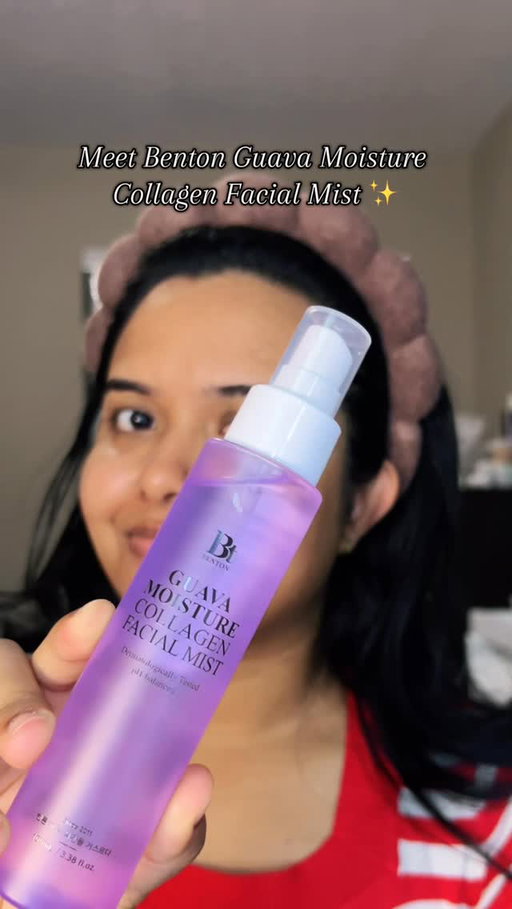 Glow mode activated 💧 Meet the @bentoncosmetic Guava Moisture Collagen Facial Mist — bursting with guava leaf, hyaluronic acid, niacinamide & low-molecular collagen to hydrate, repair, and brighten without any stickiness. Perfect for all skin types craving that fresh, dewy finish. ✨ 

#benton #kbeauty #koreanskincare #bentonguavamist #guavamist #facialmist #makeupbase #skinprep #glassskinmist #flawlessbasemakeup #cakeymakeup #pores #dryskin #basemakeuptips #glassskinmakeup