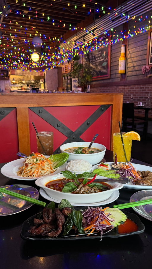 Tamarind Soda, Orange Mango Soda, Muu Sa Wann, Sai Ua (Homemade Thai Sausage), Som Tum, Guay Tiow Tom Yum,  Special: Gang Neua, & Khao Neaw Yang 📍 Pestle Rock 🍲 ⁣
⁣
Pestle Rock is located in the Ballard neighborhood of Seattle. It’s a restaurant that really makes you feel like family when you’re dining in. They serve delicious northern Thai food. We loved the Thai pork jerky, their mom’s gang neua, the tom yum noodle soup, and the sticky rice dessert was everything I was craving for! You really can’t go wrong with anything you order here, everything was so flavorful. We can’t wait to come back and definitely check them out if you’re in the area! ⁣
⁣
Thank you @pestle.rock for having us! ✨⁣
.⁣
.⁣
.⁣
#northernthaifood #tomyumnoodle #comfortfoods #ballardseattle #familyrestaurant