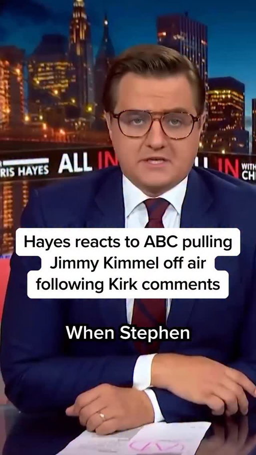 “This is just the latest chapter in Donald Trump’s ongoing campaign to crack down on free speech, dominate the media, and essentially render the First Amendment meaningless.”

@chrislhayes reacts to ABC taking Jimmy Kimmel’s late-night show, “Jimmy Kimmel Live!” off the air “indefinitely” after remarks Kimmel made about the killing of conservative influencer Charlie Kirk.