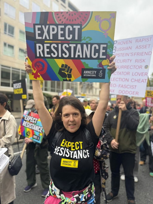 Expect resistance. 

Yesterday, whilst our government and royal family welcomed the arrival of President Trump, I proudly walked with @amnestyuk in solidarity for the rights of women, refugees, disabled people, trans people and people of colour in our country and all over the world. 

It’s easy to feel helpless right now at the state of the world but we must remember that together we are a force, and we must not stop fighting against the rise of authoritarianism. 

(I tried to not resort to swearing, but honestly, fuck Trump)