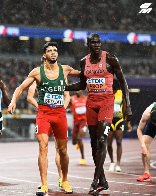 Not exactly beach weather ☔️

@marco_arop 🇨🇦 doesn’t let the rain keep him from advancing to the #WorldAthleticsChamps 800m final, as he and @djamel_sedjati 🇩🇿, the 2024 silver and bronze medalists, both run 1:45.09 to claim the automatic qualifying spots in the first semi.

📸 @jzsnapz