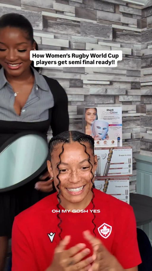 Canada’s very own @asiabreezes getting game day ready for the semi finals 🇨🇦

💇‍♀️ @elleschair 
 
#GetRugbywithMe #RWC2025 #SharkBeauty