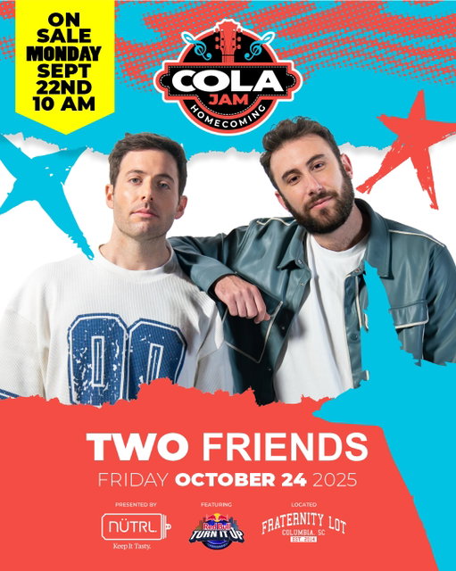 Get ready, Columbia. We’re partying with Two Friends and MORE this October 24, 2025, at The Frat Lot! Early Bird Tickets on sale Monday, September 22 at 10 am - DON’T MISS OUT! Tell your friends and be ready. 👀💥🎉🍻