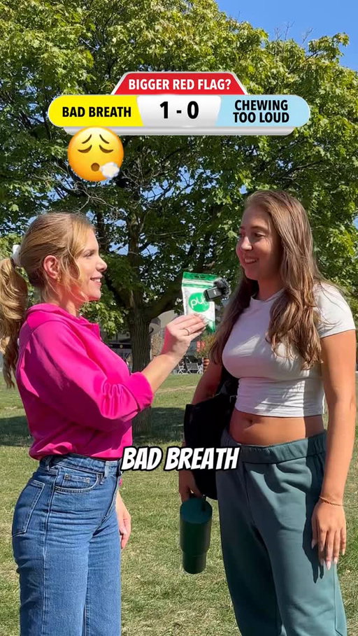 We hit the campus grounds to ask students: What’s a Bigger Red Flag? Bad Breath or Chewing Gum too loud? Watch till the end for the results! 👀
 
Chew Better Gum. Chew PUR.
 
#PURGum #FreshBreath #ChewingGum #BadBreath
