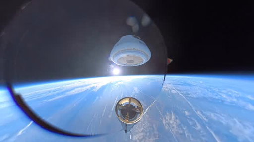 What a view. From our new free flying camera — deployed on yesterday’s New Shepard mission. (The “bubble” is the seam between two 180 degree lenses.)