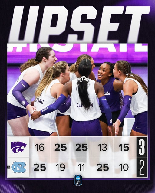 A BIG WIN FOR THE WILDCATS 👏

@kstatevb gets the upset win over No. 25 North Carolina in five sets!

#NCAAWVB