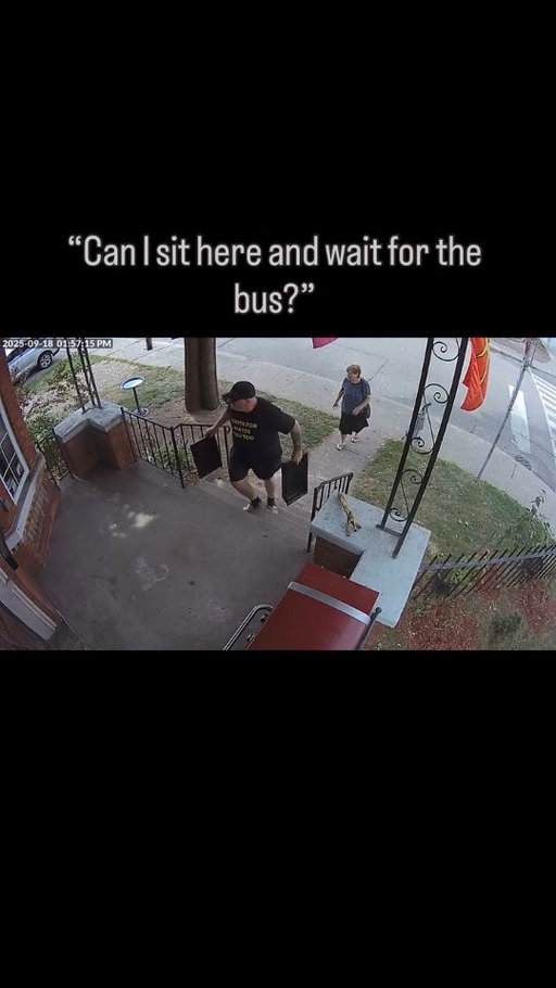 The lady asked if she could sit on his steps, and he brought out a chair and his cat 🐈 🥹 let's change the World with kindness. @ring