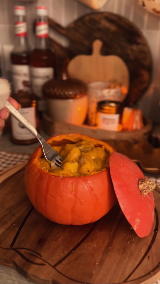 Crisp autumn nights are made for comforting meals! 🎃🥣 I already love cooking but especially during Fall cause it makes my nights so special and even more serene with the candles flickering and only the sound echoing from the kitchen 🥰

Creamy pumpkin gnocchis are my go-to meal during cozy season🧑‍🍳 I usually use pumpkin puree to make them but this year I decided to make the sauce from scratch so here’s the recipe ⬇️

INGREDIENTS:
- 350g gnocchis
- 1 small pumpkin
- Parmesan cheese
- Olive oil
- Semi salted butter
- 1/2 dry chicken broth tablet
- Rosemary and Sage
- Salt
- 2 garlic cloves 
- 3 tbsp heavy cream

DIRECTIONS:
- Cut the top of your pumpkin and remove all the seeds. Keep the rest of the pumpkin
- Add some olive oil inside and out, put the garlic cloves in it and put it in the oven at 350 degrees (180) between 1 and 1,5 hour
- Once cooked, start detaching the pumpkin flesh and add it to a blender with the heavy cream, the chicken broth, some water and start mixing until you have the desired texture
- Put the gnocchis into boiling water and let them cook until they come up to the surface 
- In a pan, melt some butter and add your gnocchis. Spill the pumpkin sauce to let it simmer 
- Add salt, rosemary and sage, some Parmesan cheese and mix 
- Fill the rest of the pumpkin with your gnocchis. You can add extra Parmesan cheese on top and it’s done ✔️ 

Let me know if you try the recipe and what you think  about it 🤎
.
.
.
.
#cozyrecipes #fallrecipes #fallcooking #fallrecipe #pumpkingnocchi #recipesofinstagram #recipereels #recipesideas #fallfood #fallfoods #pumpkinseason🎃 #recipeinspo #recipeinspiration #homestylecooking #autumnrecipes #autumnrecipe #cookingathome❤️ #dinnerrecipes #comfortmeal #fallseason🍁 #fallvibes🍁 #fallaesthetic #fallnights #autumnseason #autumnnights #autumnvibes🍁 #autumnaesthetic #fallmood🍁 #fallmood
