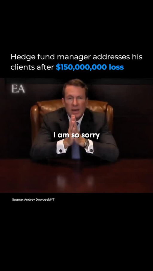 A hedge fund manager stands before his clients after a staggering $150,000,000 loss.

With his voice trembling, he admits he couldn’t control the “rogue wave” that struck the markets. He wishes he could address all 290 clients by name — because to him, they’re not just numbers.

He describes nights spent with his wife, laptop always open, wine in hand, checking the markets obsessively. Even in those moments, his responsibility to protect their capital never left his mind.

A rare glimpse into the human side of finance — where behind the numbers are people who carry the weight of trust, risk, and failure.

→ Follow @entrepreneurarchived for more timeless lessons from the world’s most iconic entrepreneurs.