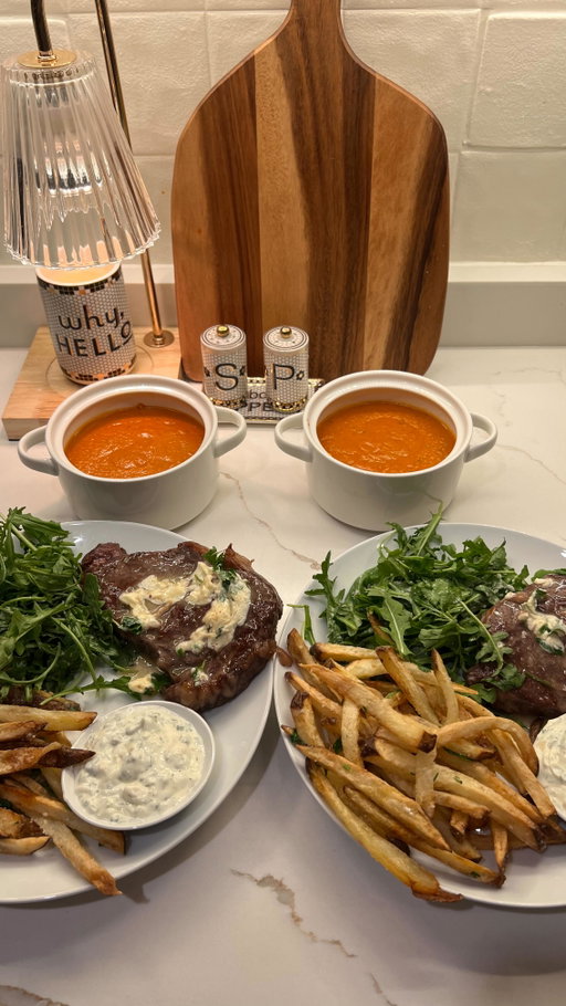 Just us two for dinner tonight 🤗🧡 the fries were unreal - recipe will be on substack this week link in bio !!