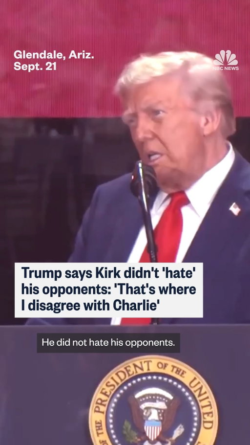 President Donald Trump said Charlie Kirk wanted “the best” for his opponents, but that’s where he “disagreed” with Kirk. “I don’t want the best for them,” Trump said while speaking at a memorial for the conservative activist.